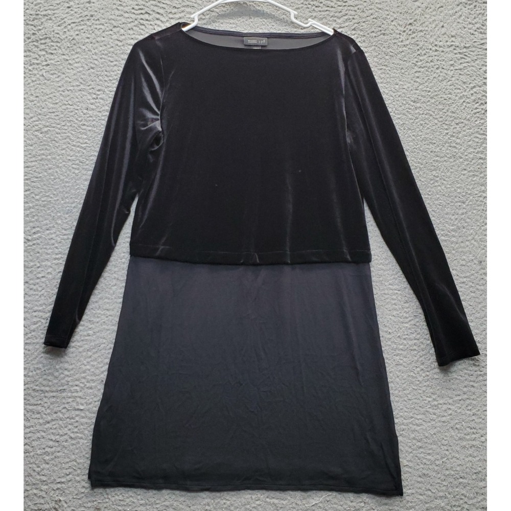 J. Jill Wearever A-Line Dress Women XS Black Velvet Quiet Luxury Minimalist Slit